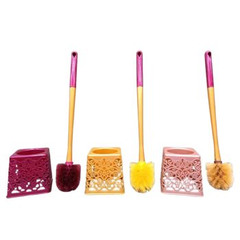 Toilet Brush with Floral Design Holder | 3-Piece Set for Bathrooms