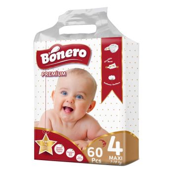 Bonero Super Elastic Premium Baby Diapers 60Pcs Pack
