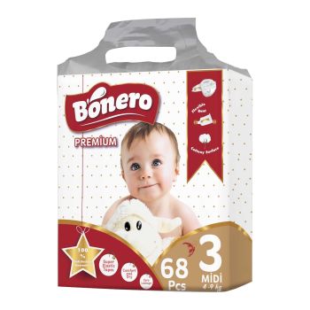 Bonero Premium Comfort & Dry Baby Diapers Pack of 68 Pieces