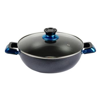 Kawashi 28cm Non-Stick Wok Pan with Glass Lid | Versatile Aluminum Cooking Pan for Stir-Frying, Sautéing, and Steaming | Heat-Resistant Handles for Safe Cooking