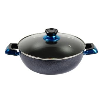 Kawashi Diamond 30cm Non-Stick Wok Pan with Glass Lid | Durable Scratch-Resistant Deep Wok Pan for Stir-Frying, Sautéing, and Cooking